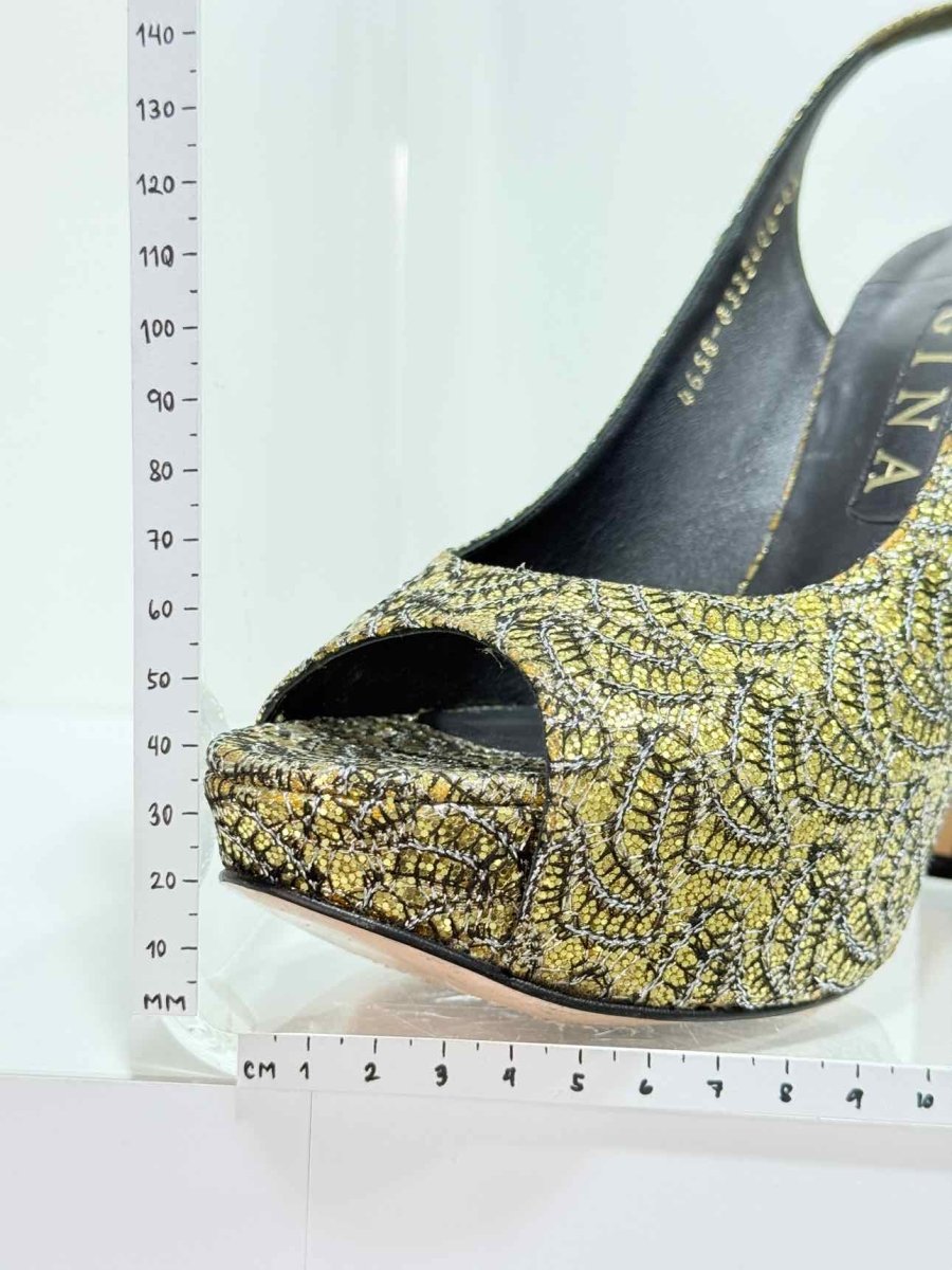 Pre - loved GINA Gold & Black Embroidered Size EU 39.5 Pumps at Reems Closet