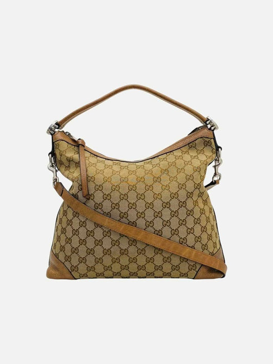 Pre-loved GUCCI Beige & Brown GG Hobo bag from Reems Closet