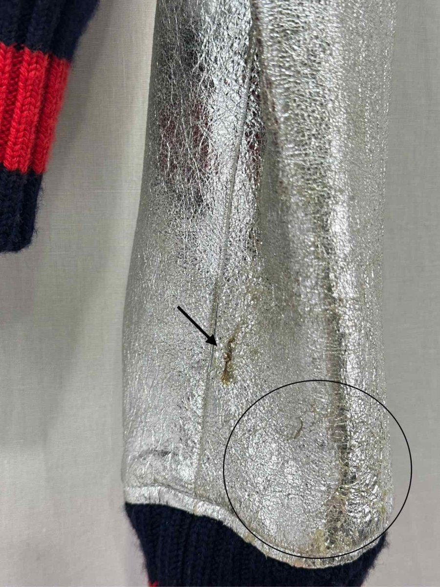 Pre - loved GUCCI Crinkled Leather Metallic Silver Jacket at Reems Closet