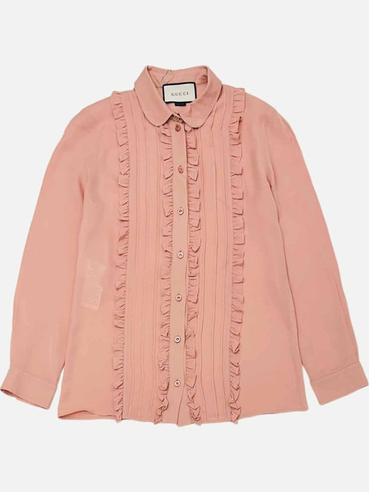 Pre-loved GUCCI Dusky Pink Ruffled Blouse from Reems Closet