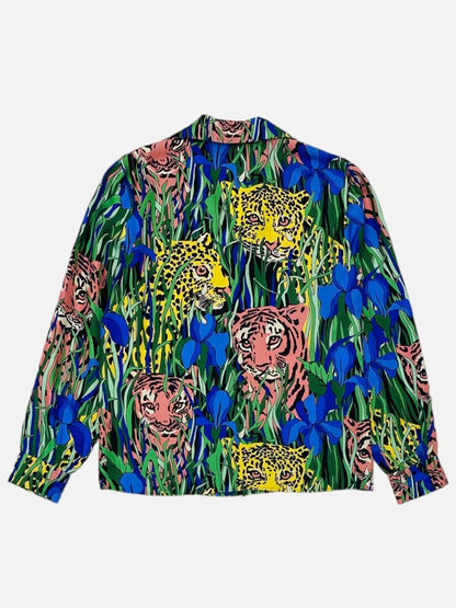 Pre-loved GUCCI Green Multicolor Feline Garden Print Shirt from Reems Closet