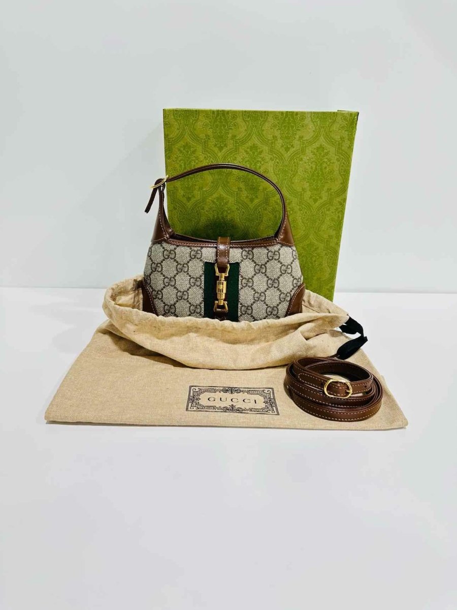 Pre - loved GUCCI Jackie 1961 Brown & Beige GG Supreme Shoulder Bag at Reems Closet