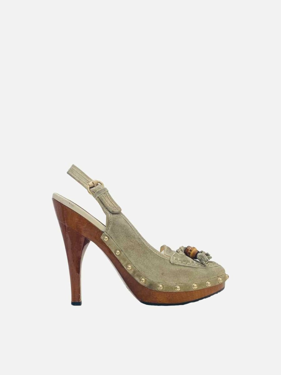 GUCCI 26S SLINGBACK 55 MM IN LIGHT TAUPE GRAY CALFSKIN