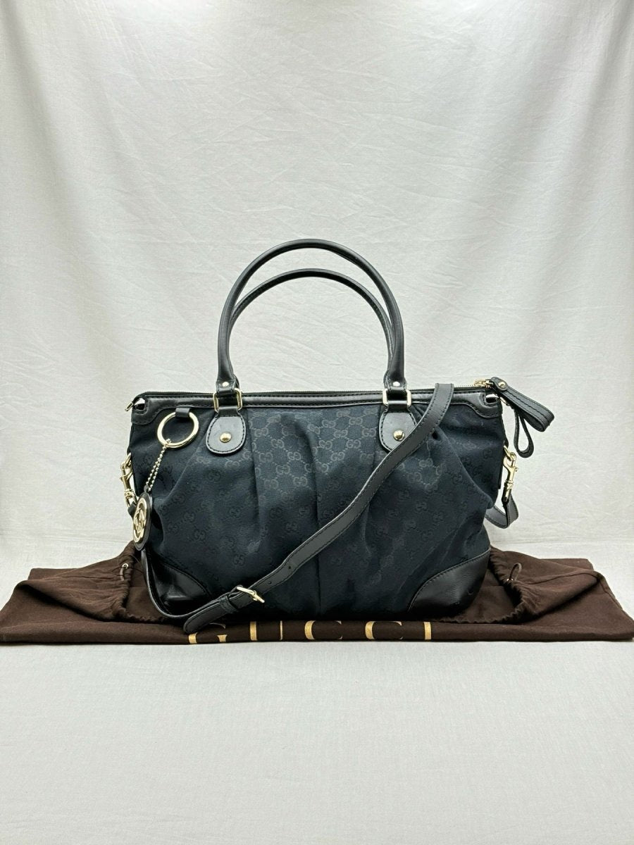 Pre - loved GUCCI Sukey Black GG Tote Bag at Reems Closet