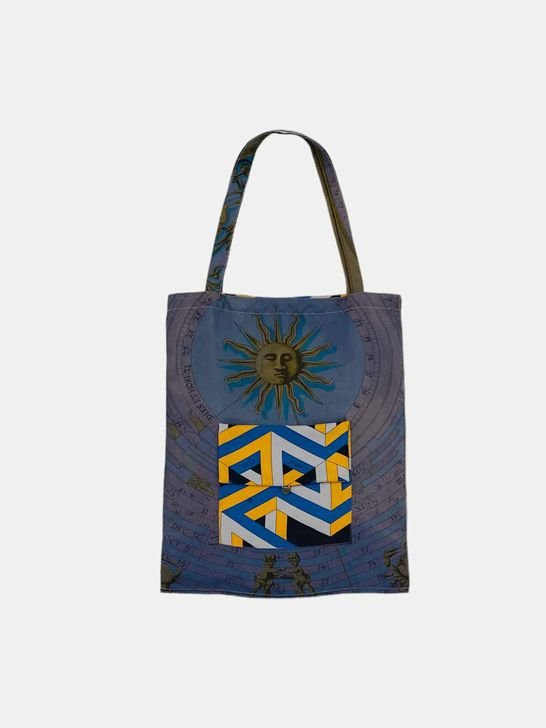 HERMES Boho Navy Blue Yellow Printed Shoulder Bag Reems Closet