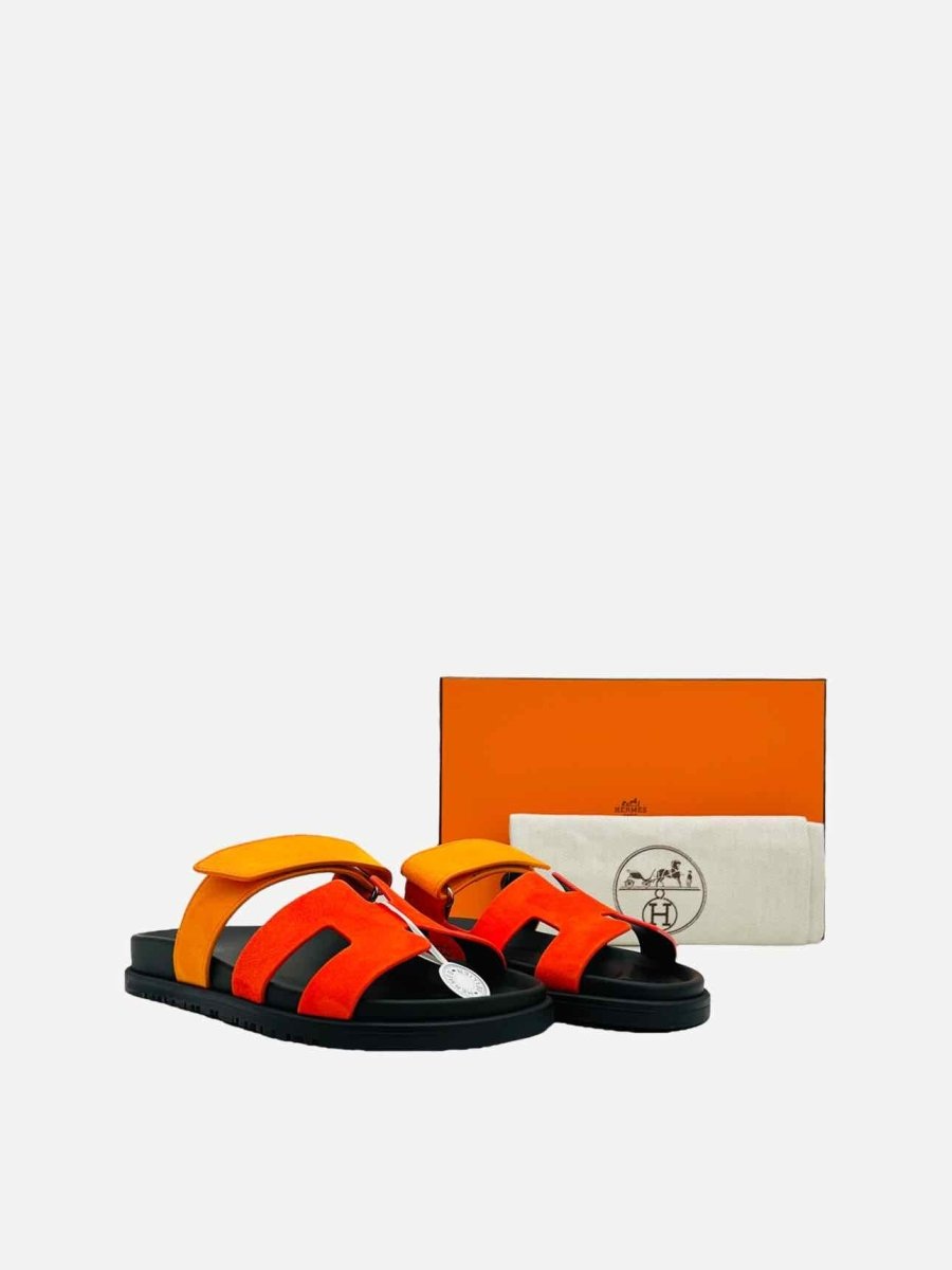 Pre - loved HERMES Chypre Red & Orange Sandals at Reems Closet