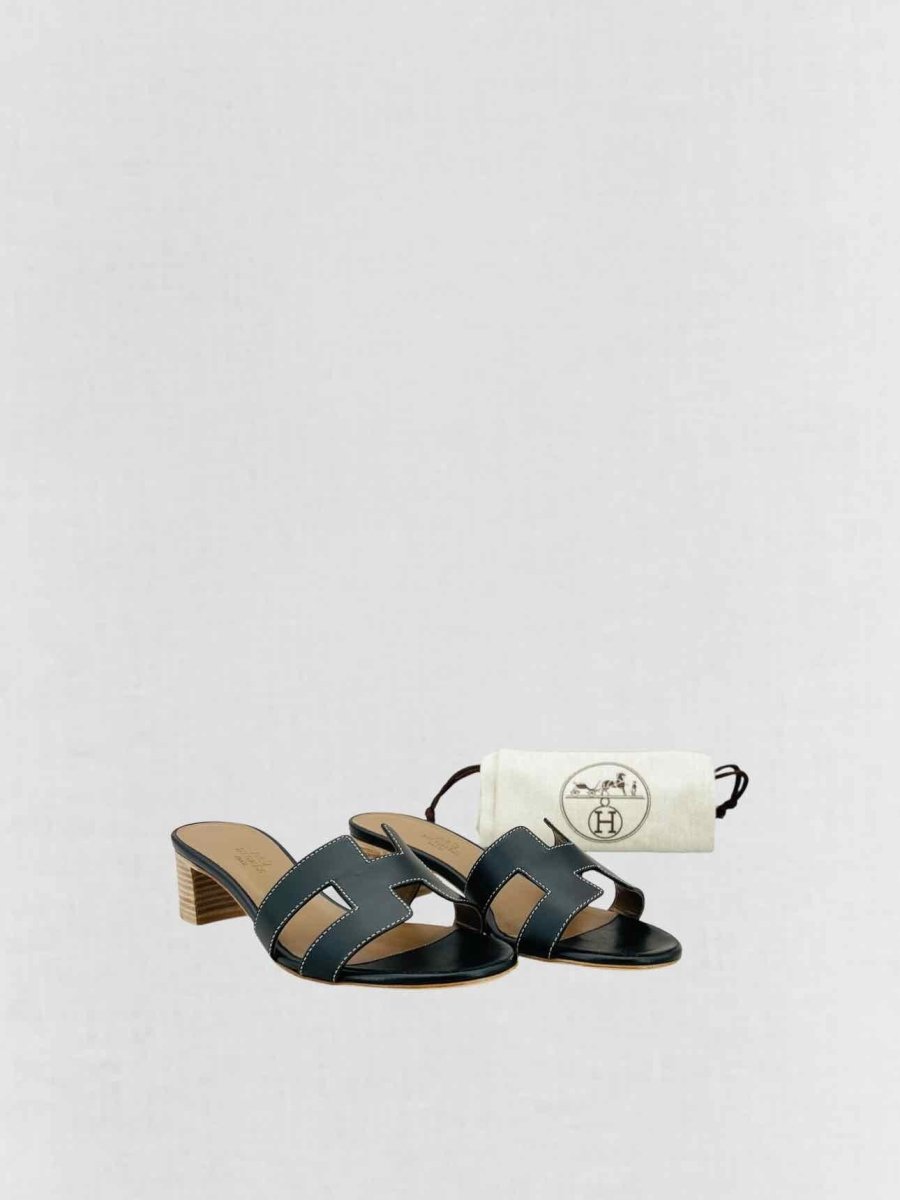 Pre - loved HERMES Oasis Black Heeled Sandals 37 at Reems Closet