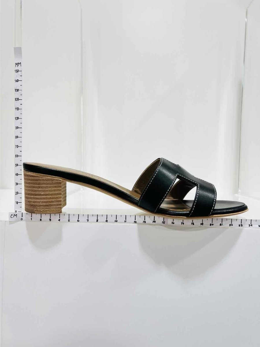 Pre - loved HERMES Oasis Black Heeled Sandals 38 at Reems Closet