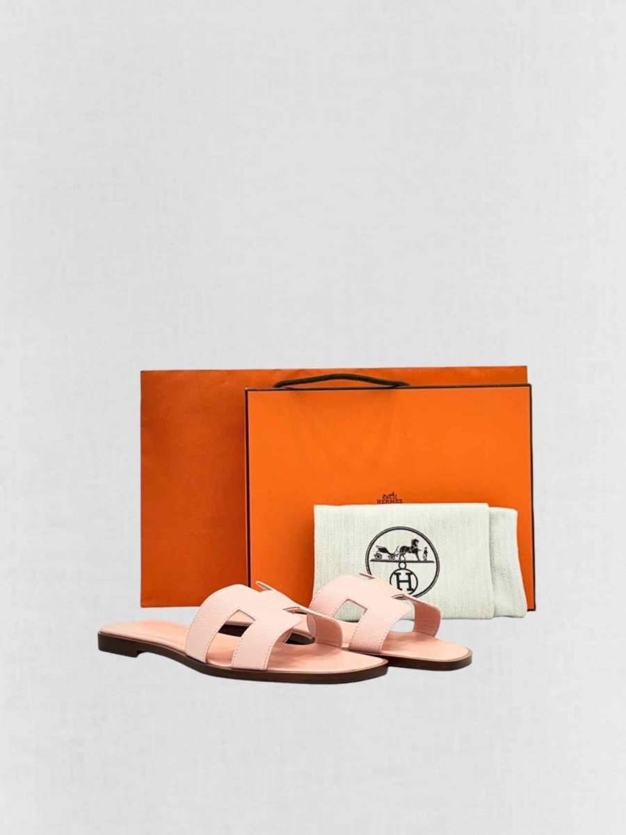 Pre - loved HERMES ORAN Pale Pink Flat Shoes 38 at Reems Closet