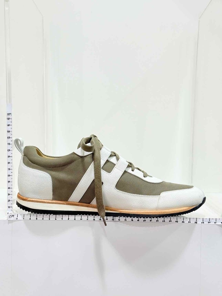 Pre - loved HERMES Tie Break White & Khaki Size EU 44 Sneakers at Reems Closet