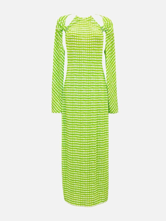 Pre-loved JACQUEMUS Green & White Checked Midi Dress from Reems Closet