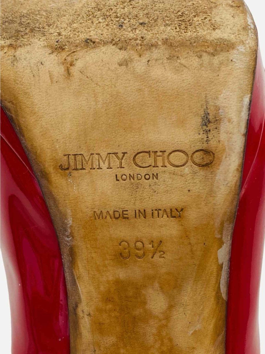 Pre-loved JIMMY CHOO Crown Red Peep Toe Pumps from Reems Closet