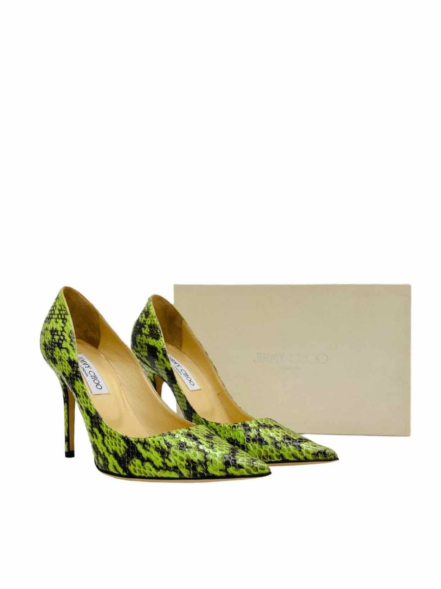 Pre - loved JIMMY CHOO Pointed Toe Lime Green & Black Pumps at Reems Closet