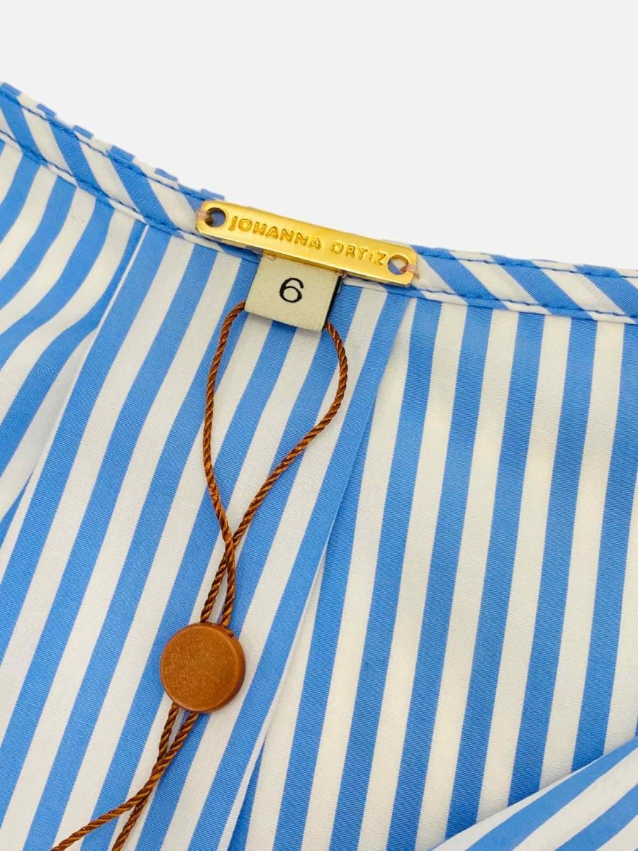 Pre - loved JOHANNA ORTIZ Ruffled Blue & White Size US 6 Midi Dress at Reems Closet