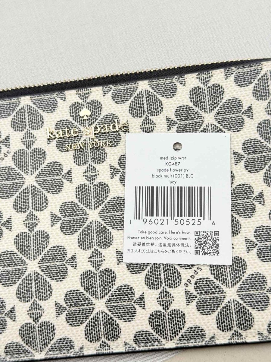 Pre - loved KATE SPADE Lucy White & Black Spade Flower Wristlet at Reems Closet