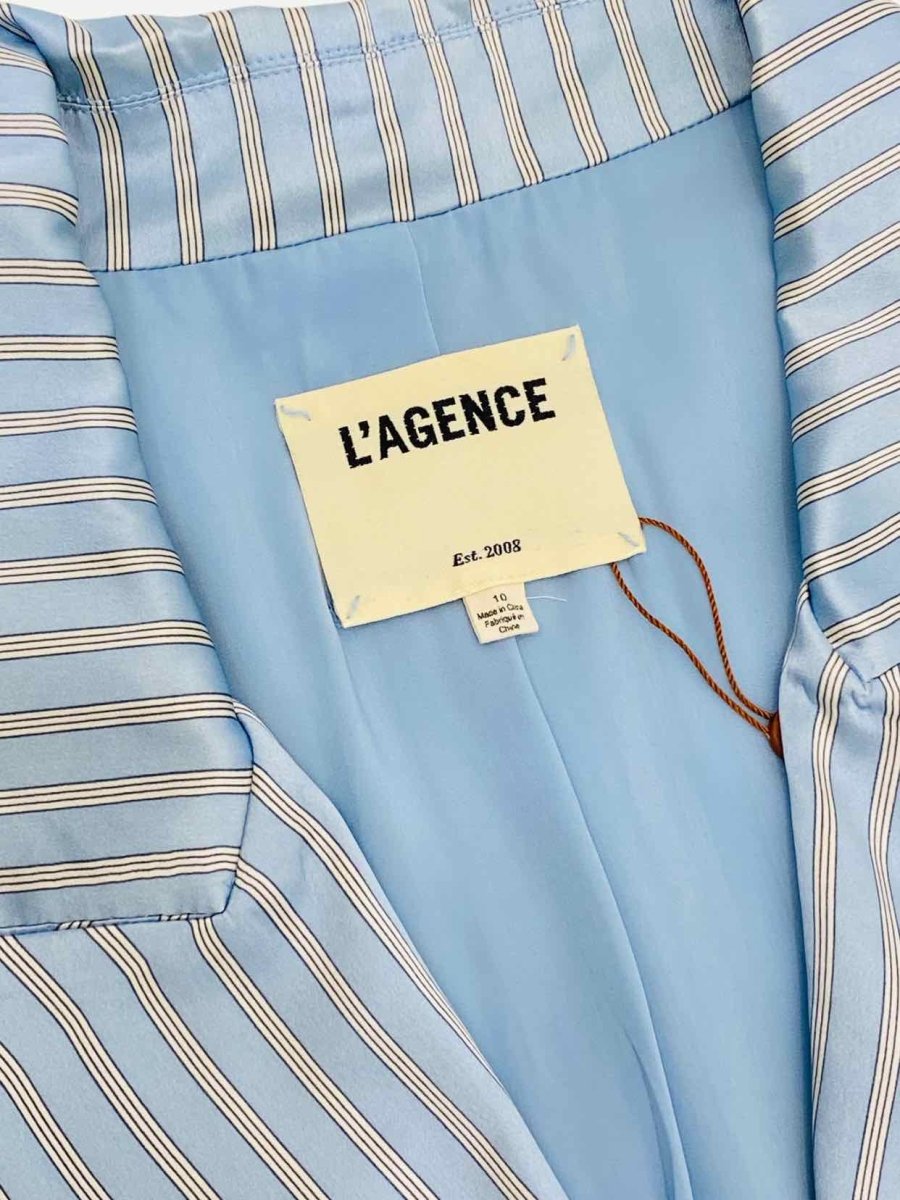 Pre - loved L'AGENCE Double Breasted Blue w/ White & Red Blazer at Reems Closet