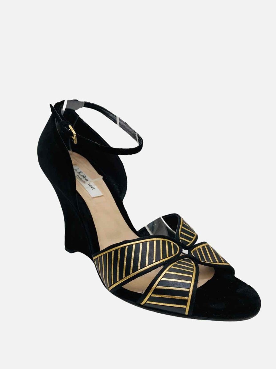 Pre - loved LK BENNETT Black w/ Gold Size EU 40 Wedges at Reems Closet