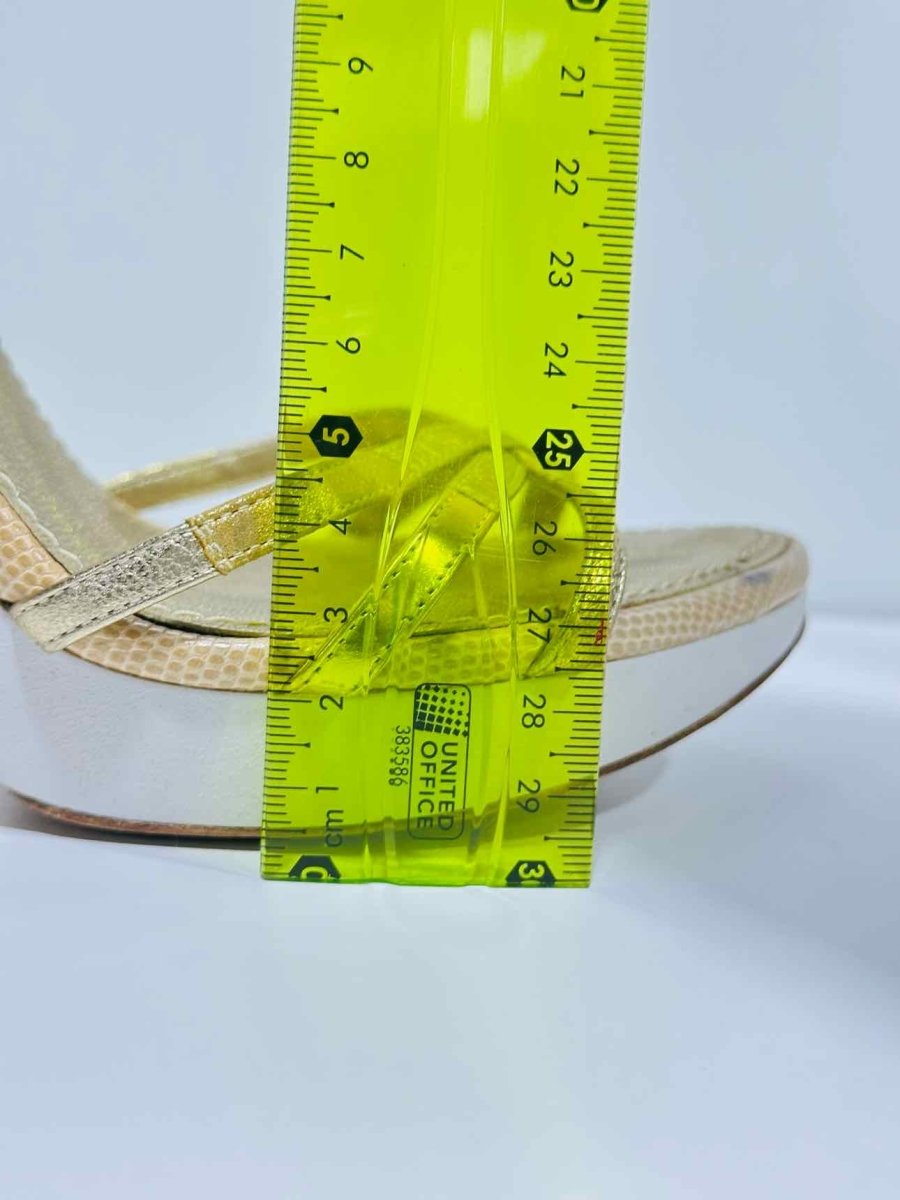 Pre - loved LOUIS VUITTON Gold & White Heeled Sandals 38.5 at Reems Closet