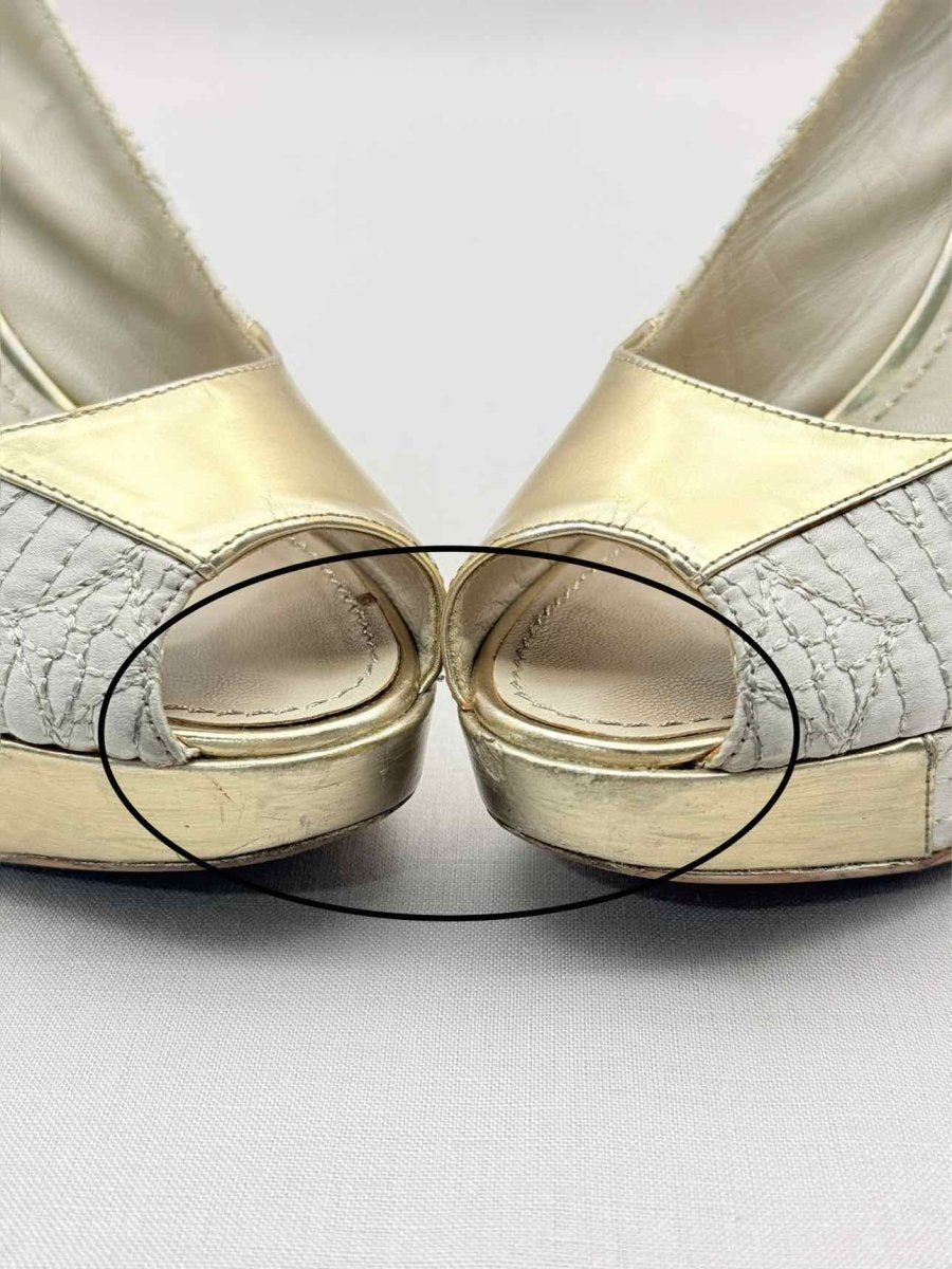 Pre - loved LOUIS VUITTON Grey & Gold Size EU 37 Heeled Sandals at Reems Closet