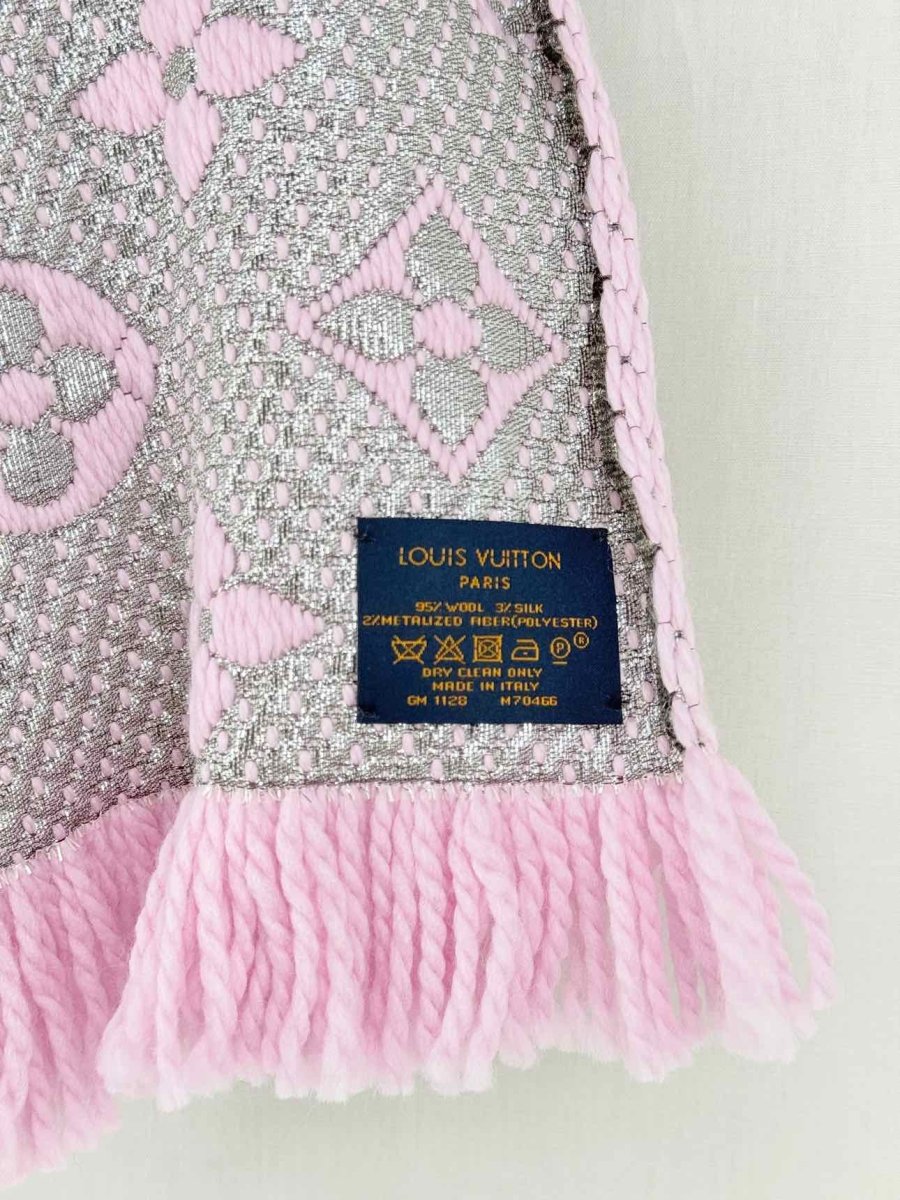 Pre - loved LOUIS VUITTON Pale Pink Logomania Scarf at Reems Closet