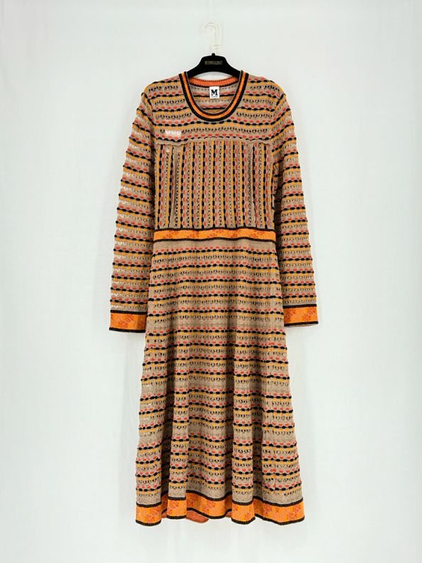 M MISSONI Beige Multicolor Knit Size US 12 Midi Dress - Reems Closet