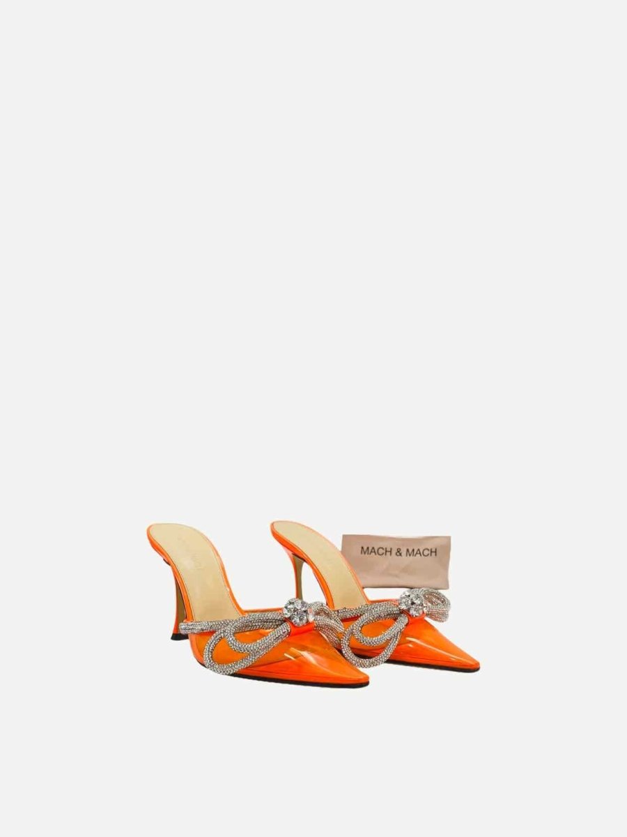 Pre - loved MACH & MACH Double Bow Orange Size EU 38.5 Mules at Reems Closet