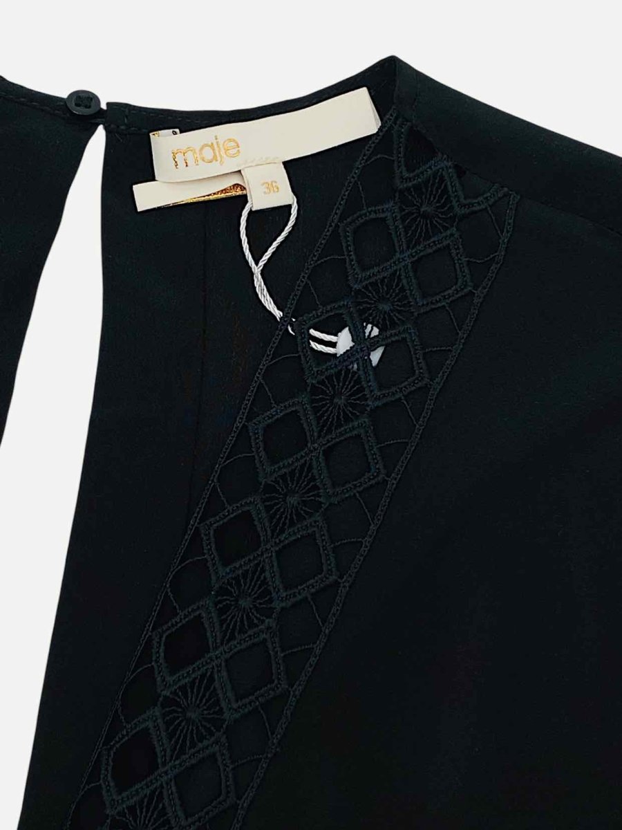 Pre - loved MAJE Embroidered Black Playsuit at Reems Closet