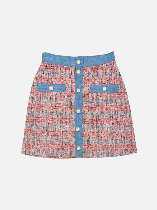 Pre-loved MAJE Jenise Tweed Blue Multicolor Mini Skirt from Reems Closet