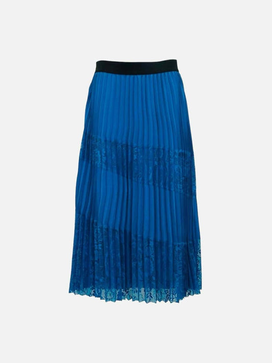 Pre-loved MAJE Pleated Blue w/ Black Lace Midi Skirt from Reems Closet