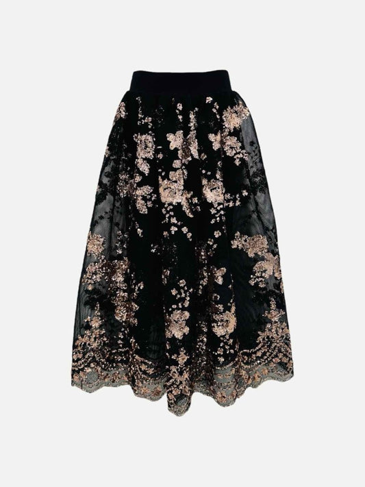 Pre-loved MAJE Tulle Black w/ Gold Print Midi Skirt from Reems Closet