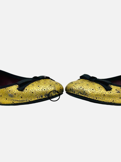 Pre-loved MARC BY MARC JACOBS Gold w/ Black Bow Flat Shoes from Reems Closet