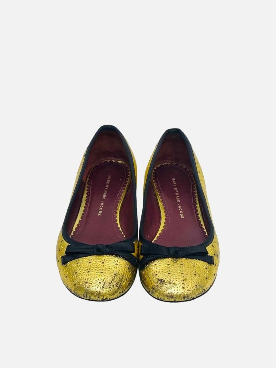 Pre-loved MARC BY MARC JACOBS Gold w/ Black Bow Flat Shoes from Reems Closet