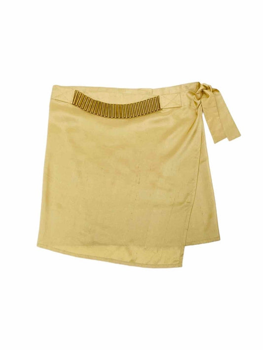 Pre-loved MARYAN MEHLHORN Wrap Gold Mini Skirt from Reems Closet