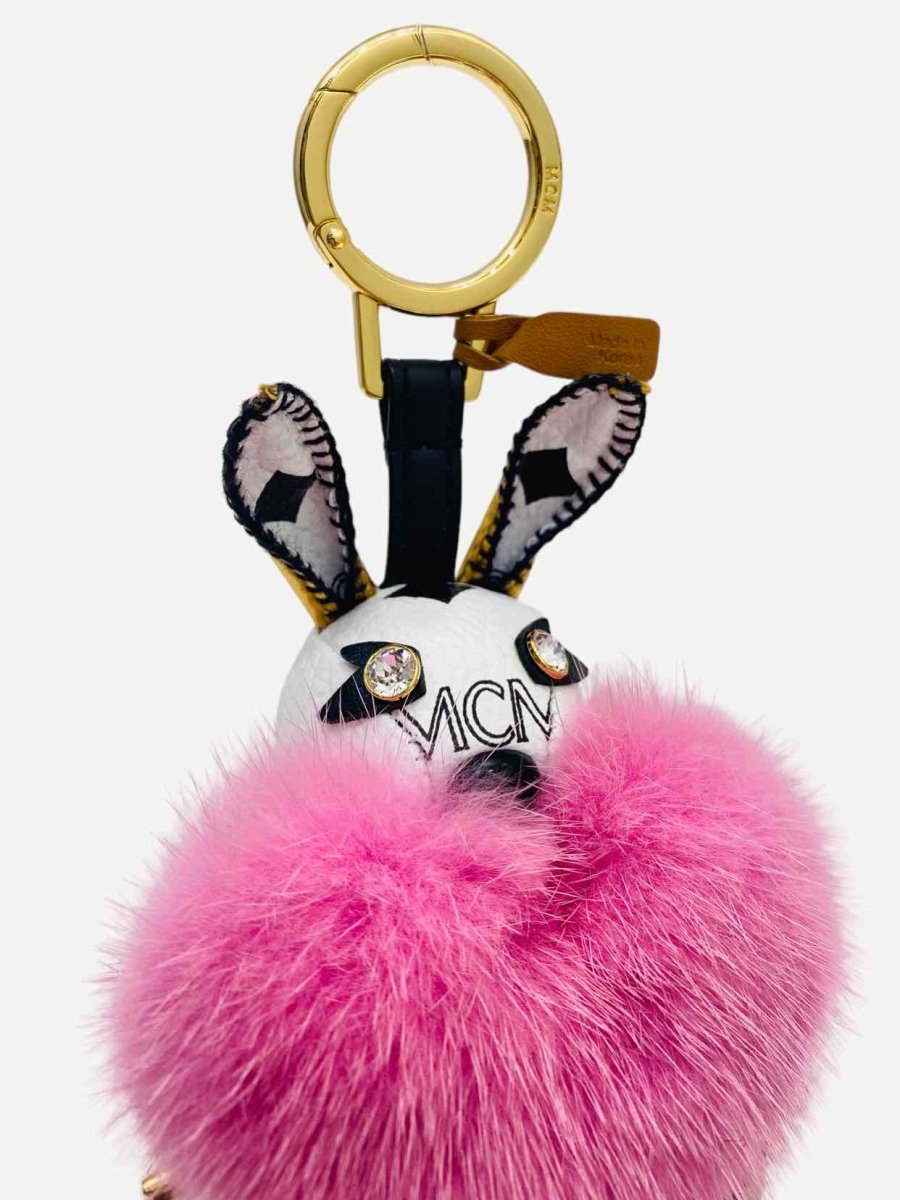 Pre - loved MCM Rabbit Heart Pink Monogram Key Chain at Reems Closet