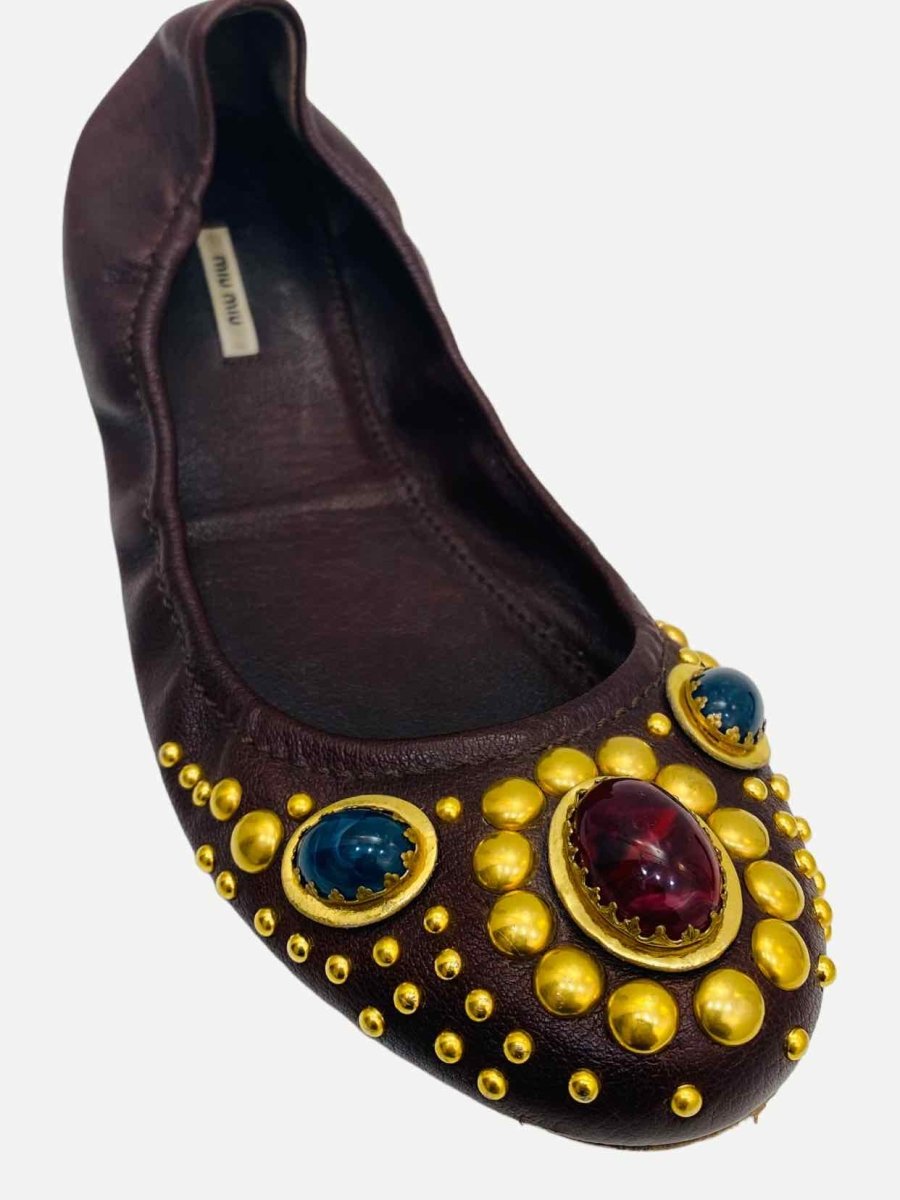 Pre-loved MIU MIU Brown Multicolor Stone Embellished Ballerinas from Reems Closet