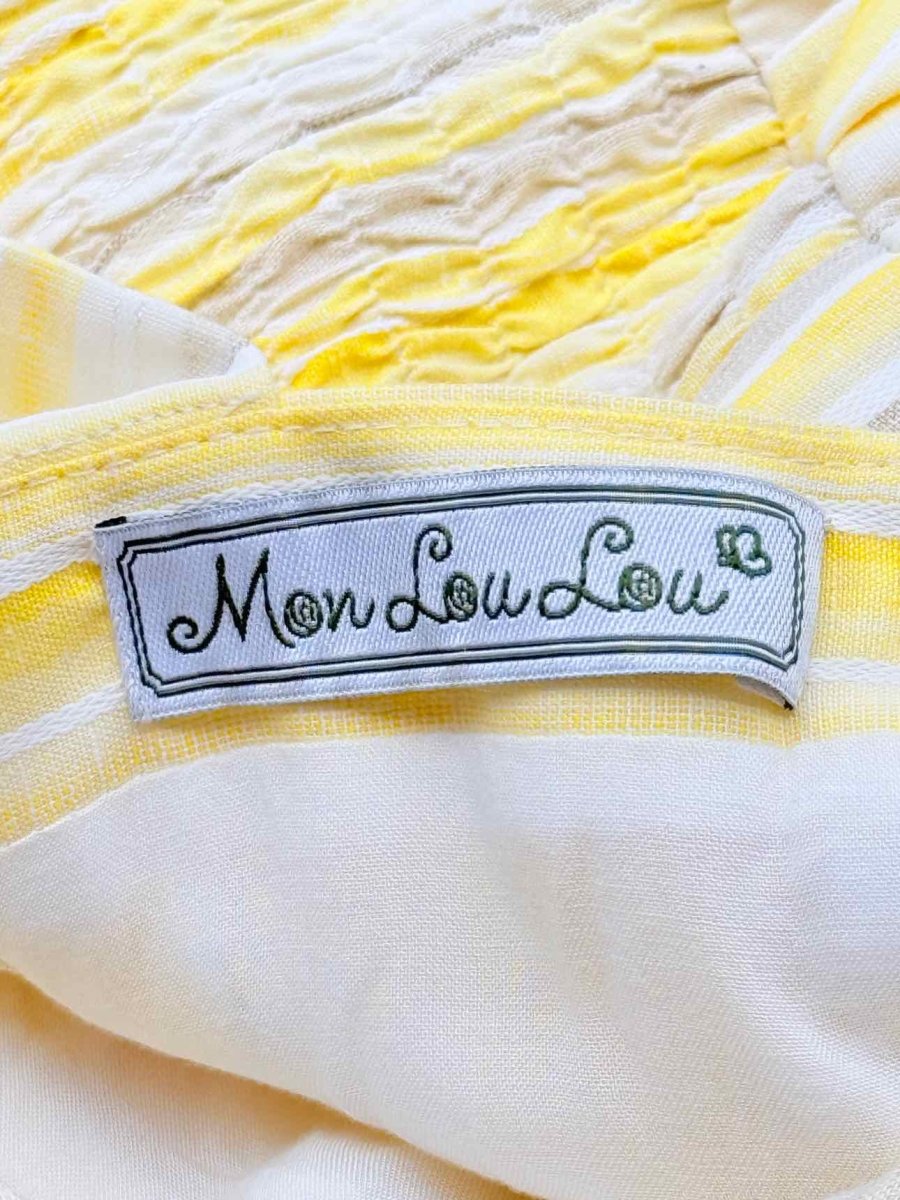 Pre - loved MON LOU LOU Yellow & White Size Large Midi Dress at Reems Closet