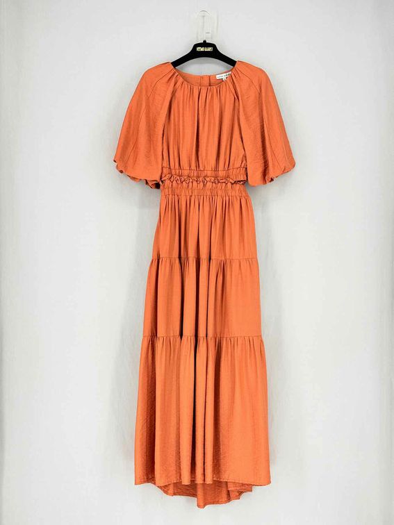 moon river orange dress Moon River Pleated Midi Dress