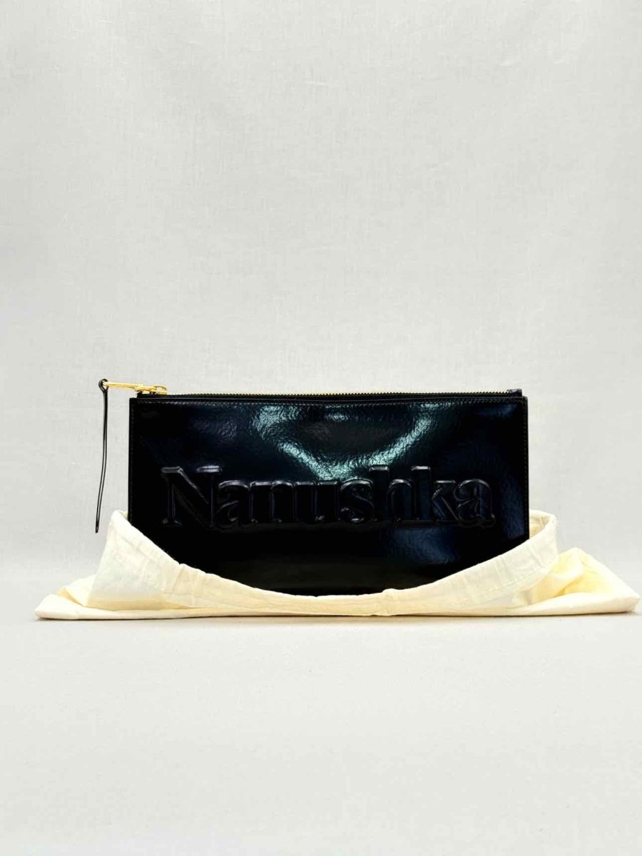 Pre - loved NANUSHKA Lamara Black Embossed Clutch at Reems Closet
