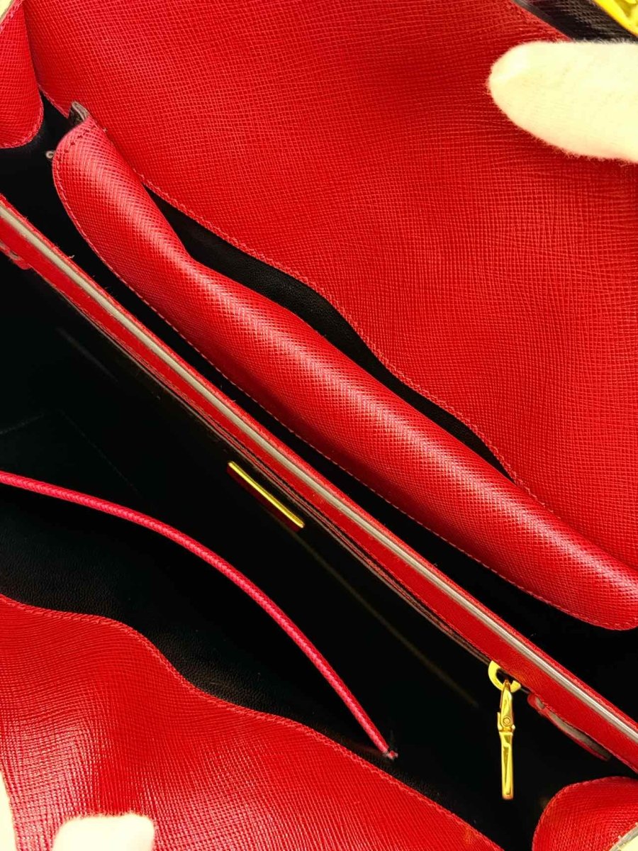 Pre - loved PRADA Tricolor Turn Lock Red Multicolor Tote Bag at Reems Closet