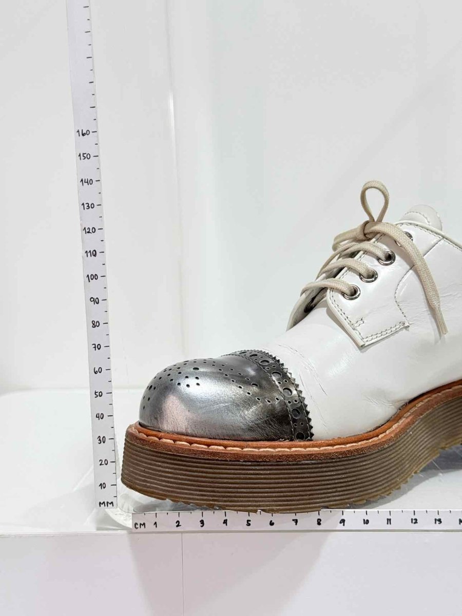Pre-loved PRADA White & Silver Cap Toe Size EU 38 Brogues at Reems Closet