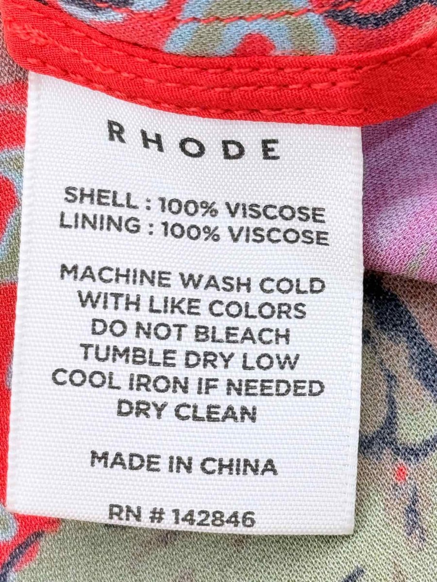 Pre - loved RHODE Red Orange Print Size US 10 Midi Dress at Reems Closet