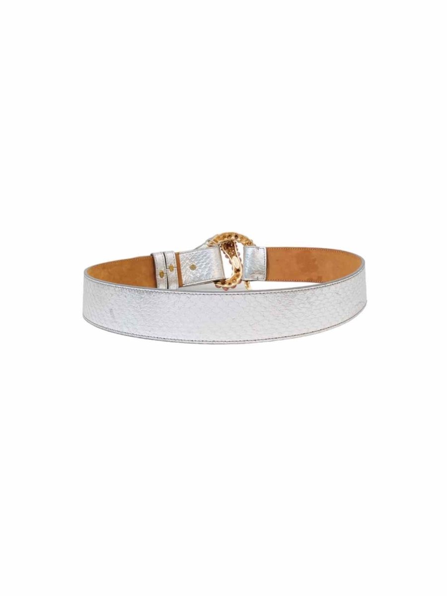 Pre-loved ROBERTO CAVALLI Embellished Buckle Silver Belt from Reems Closet