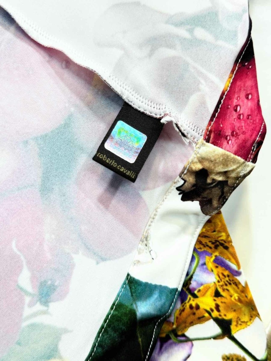 Pre - loved ROBERTO CAVALLI Maxi White Multicolor Floral Long Dress at Reems Closet