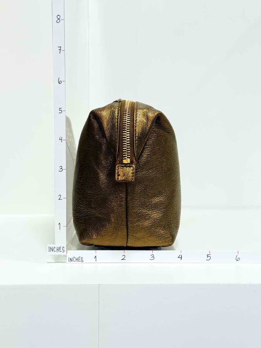 Pre - loved SAINT LAURENT Gold Logo Pouch at Reems Closet