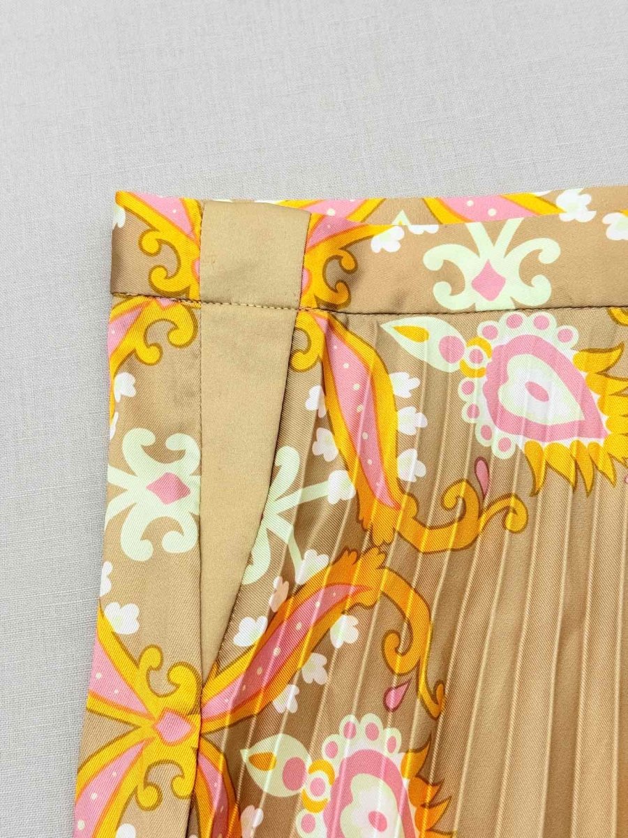 Pre-loved SANDRO Beige Multicolor Printed Size US 6 Midi Skirt at Reems Closet