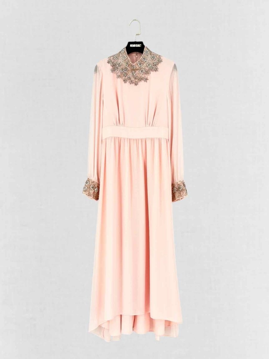 SANDRO Sheer Pink Midi Dress