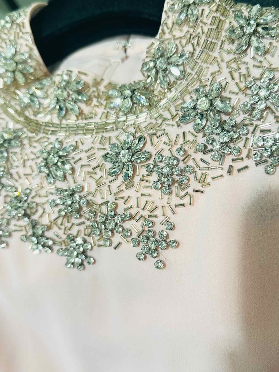 Pre - loved SANDRO Sheer Pink Midi Dress at Reems Closet