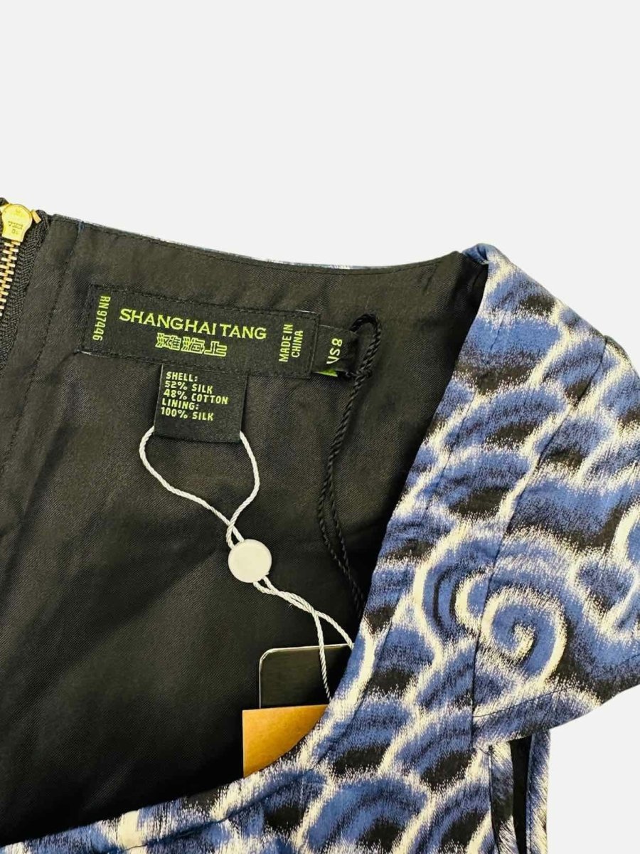 Pre - loved SHANGHAI TANG Blue Printed Size US 8 Knee Length Dress at Reems Closet