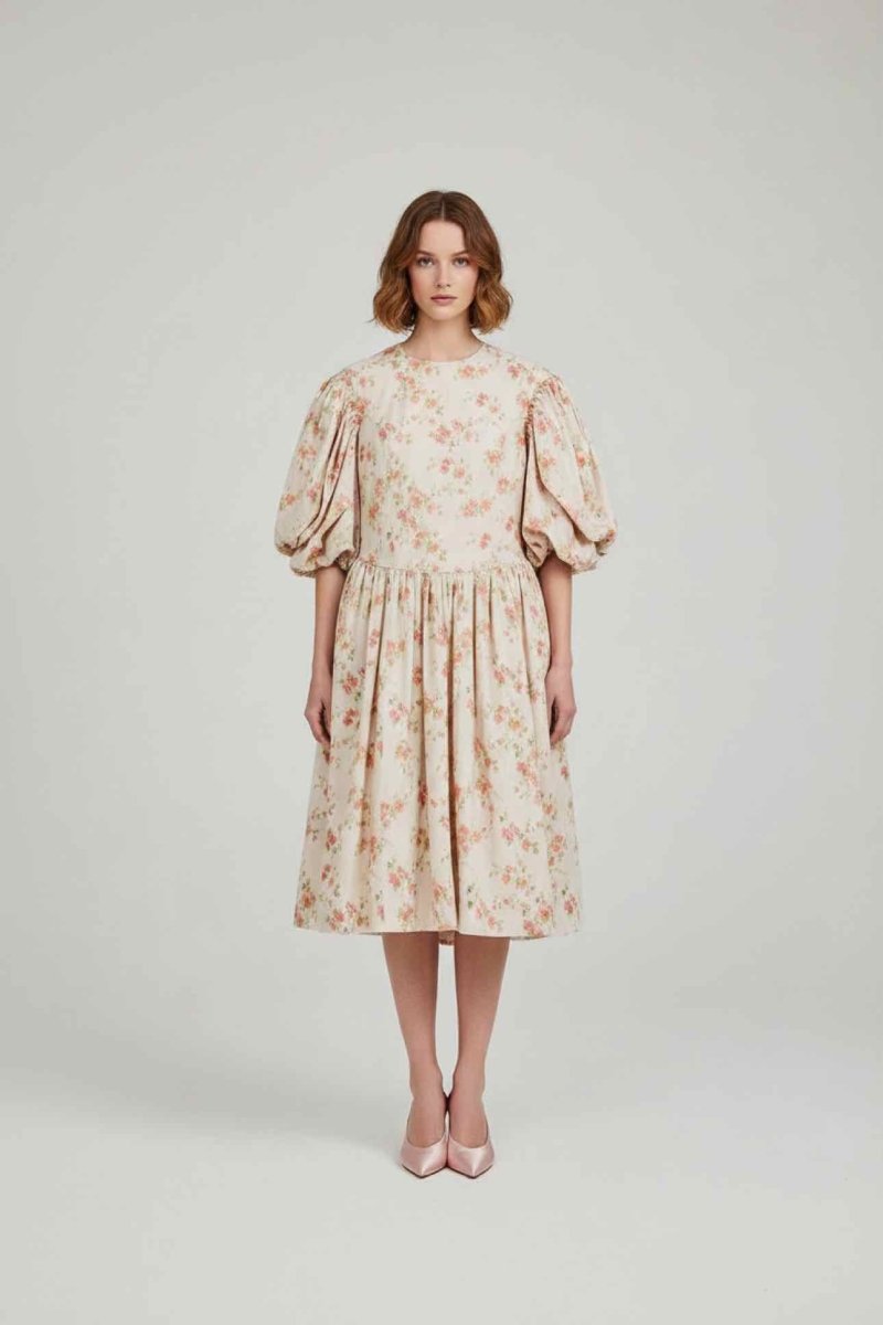 Pre-loved SIMONE ROCHA Beige Multicolor Size US 4 Midi Dress at Reems Closet