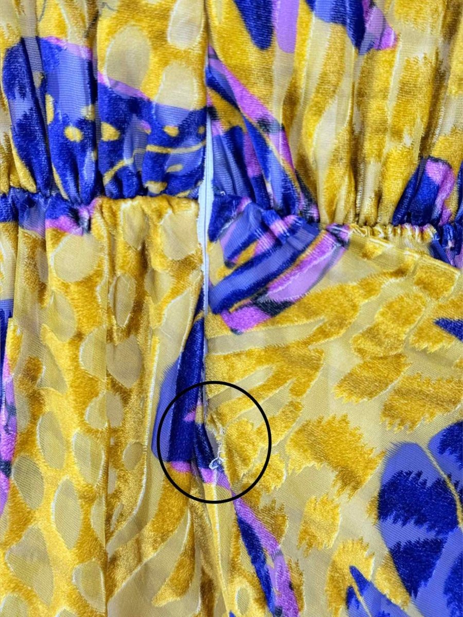 Pre - loved STELLA JEAN Yellow & Purple Size Medium Midi Dress at Reems Closet